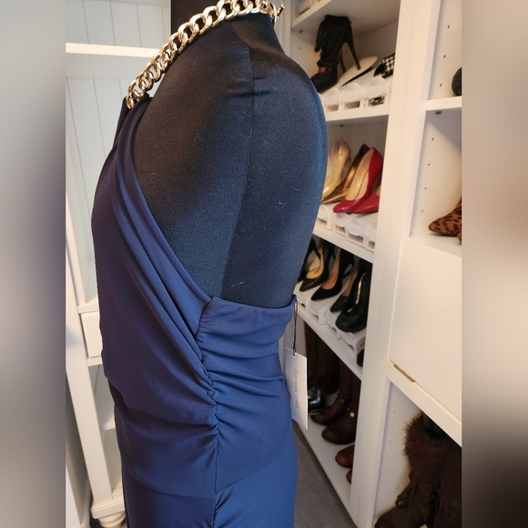 NWT Veronica Beard REZE CHAIN-LINK HALTER DRESS Navy L - Picture 8 of 13